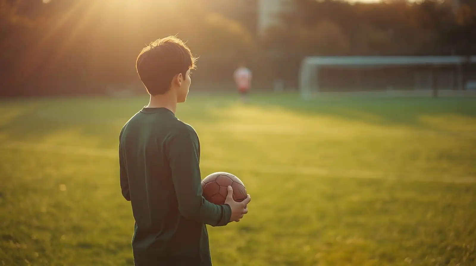 Man on football field holding a ball, remembering lost dreams.